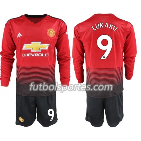 Camisetas Manchester United LUKAKU 9 Niño Primera Equipacion 2018/2019 Manga Larga